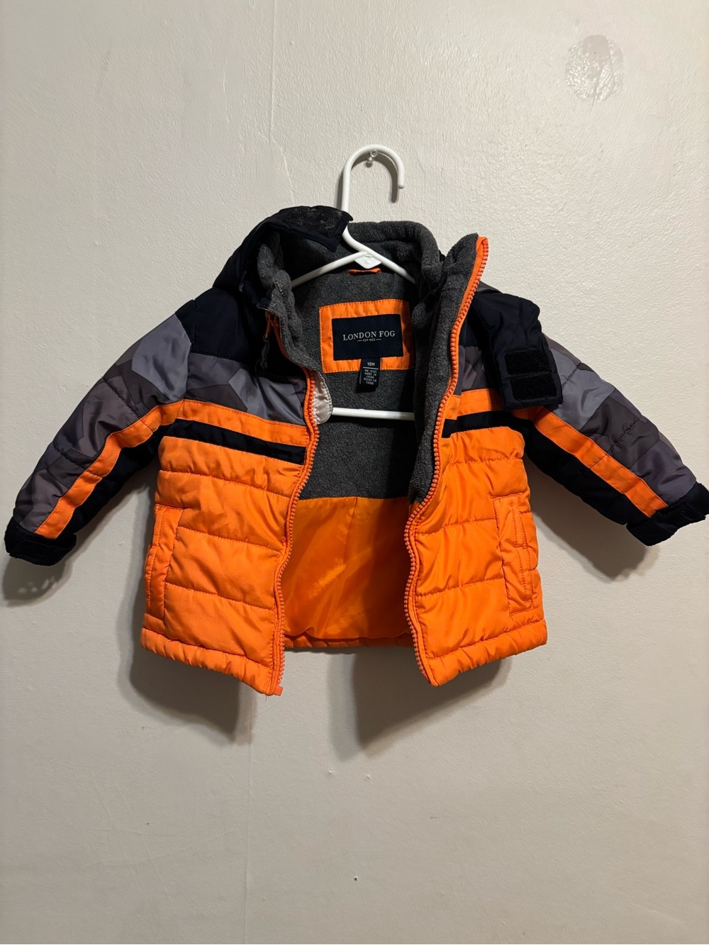 London Fog Kids Orange and Navy Colorblock Puffer Jacket